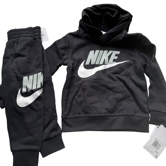 Nike Toddler Boy 2 Piece Hooded Jogging Set Black Gray White 2T Sweats NWT - Picture 1 of 5